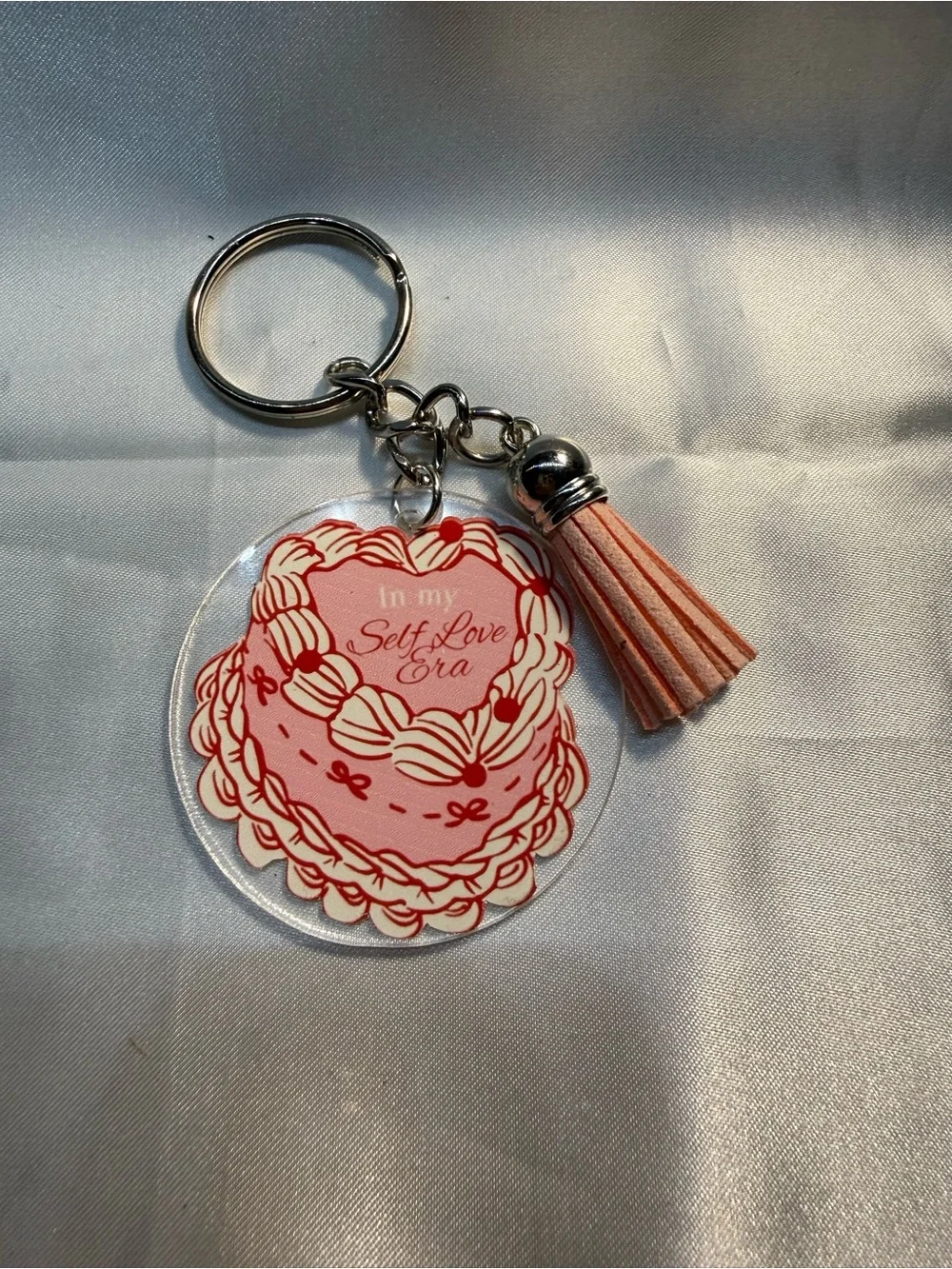 Self Love Era Pink Heart Keychain with Tassel